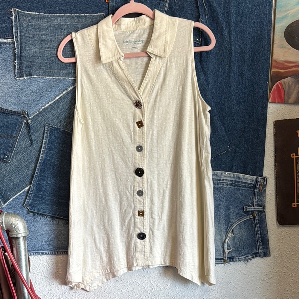 Soft Surroundings Cream Button Down Shirt